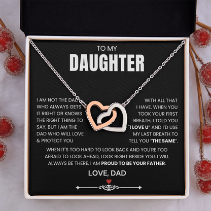 To My Daughter - Linked Hearts Necklace - Proud to Be Your Father Message Card Gift