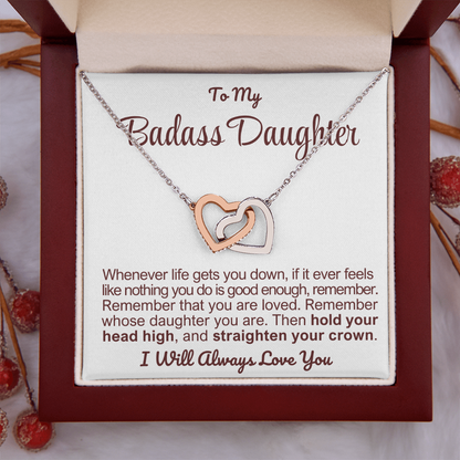 To My Badass Daughter - Linked Hearts Necklace - Remember Whose Daughter You Are Message Card Gift