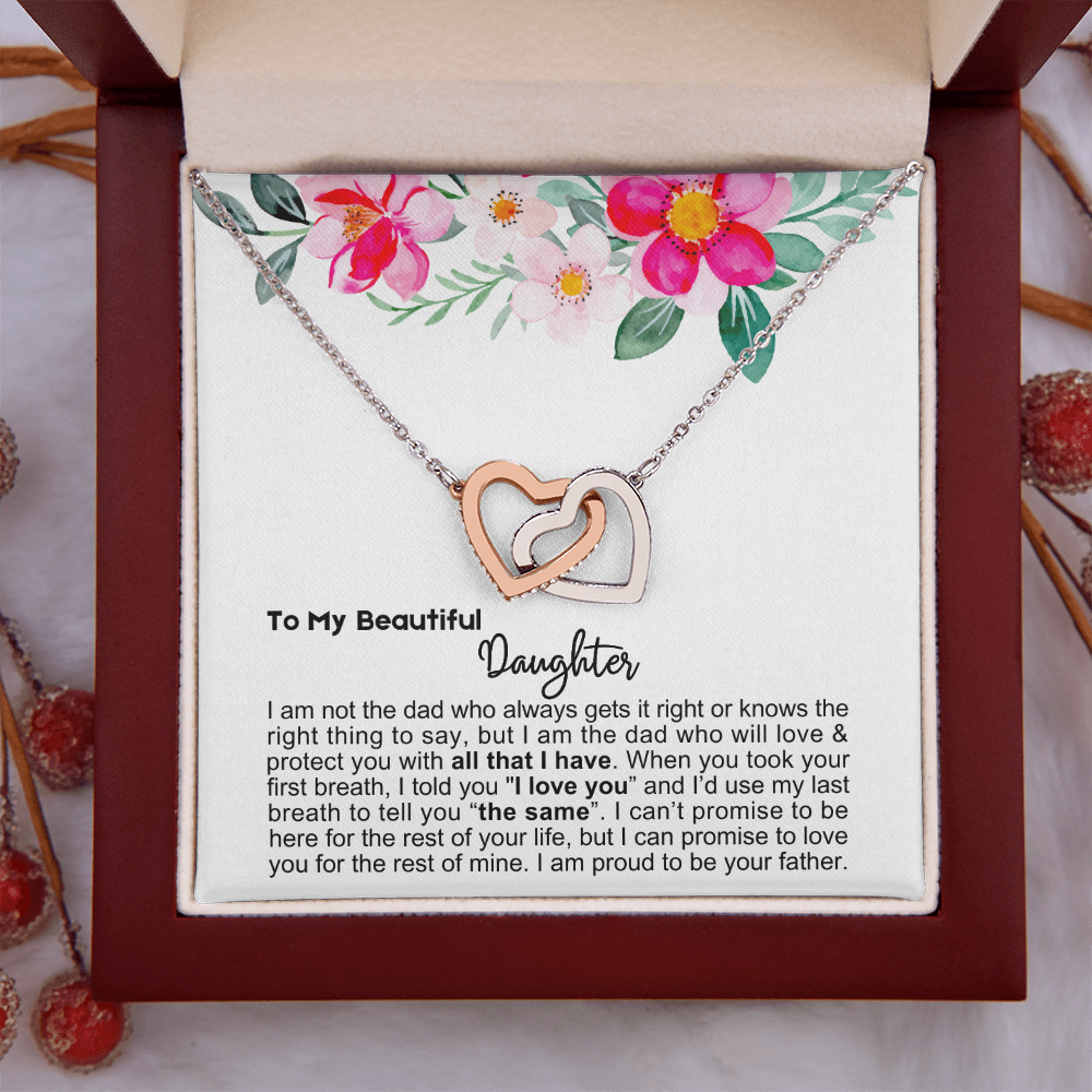 To My Daughter - Linked Hearts Necklace - Proud Father Message Card Gift