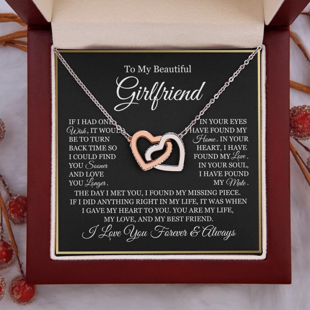 To My Girlfriend - Linked Hearts Necklace - You Are My Life Message Card Gift
