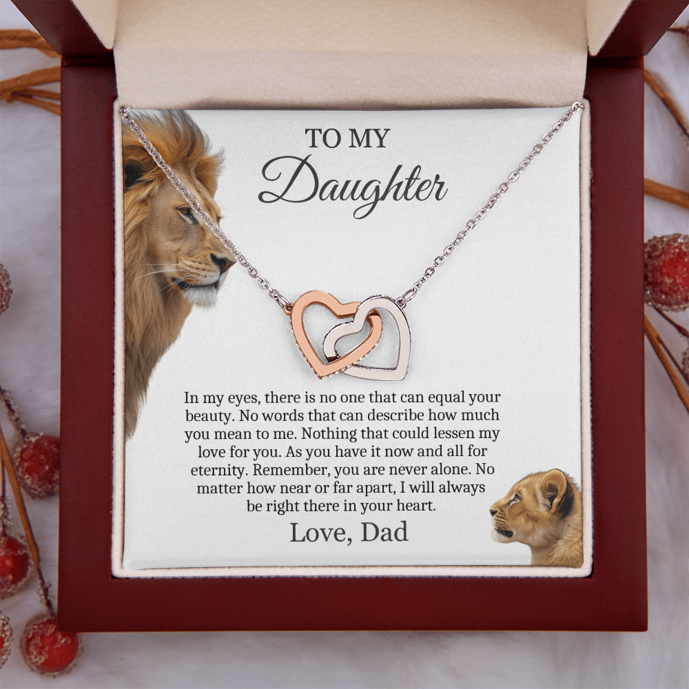 To My Daughter - Linked Hearts Necklace - You Are Never Alone Message Card Gift