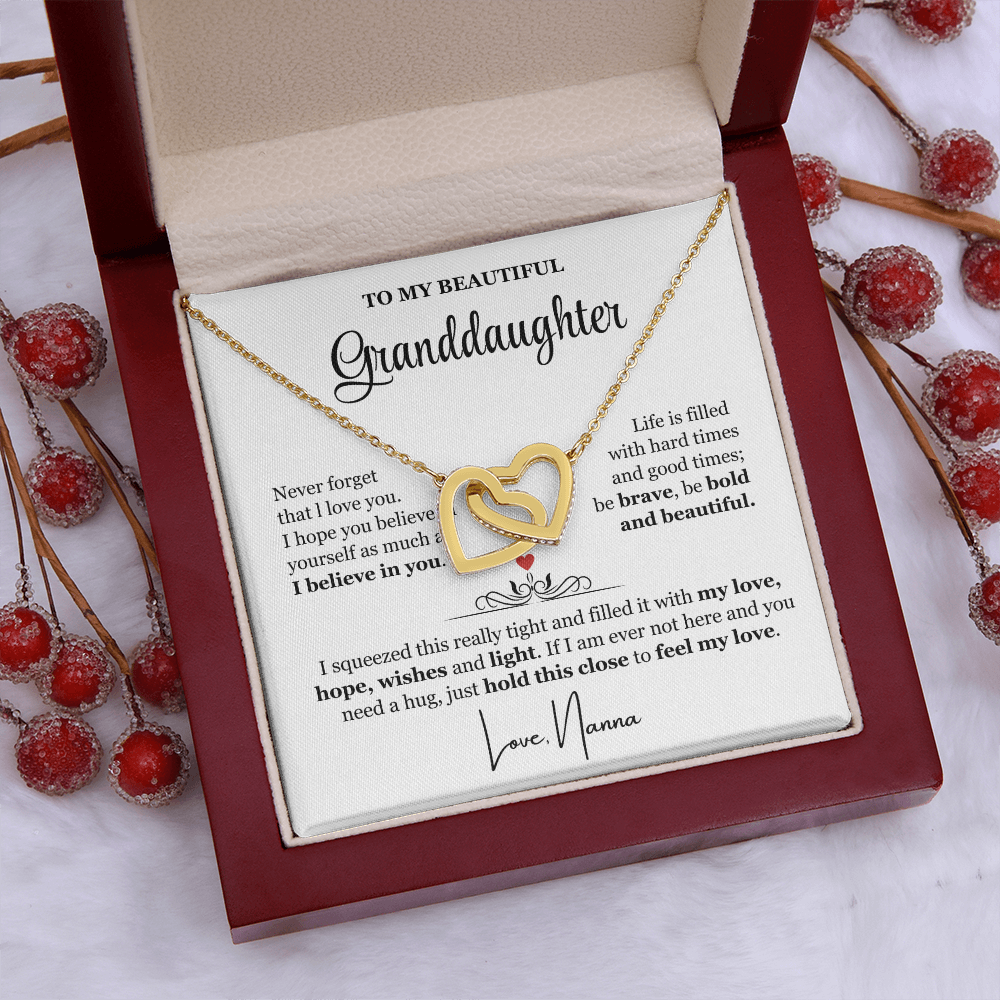To My Granddaughter - Linked Hearts Necklace - Be Bold and Beautiful Message Card Gift