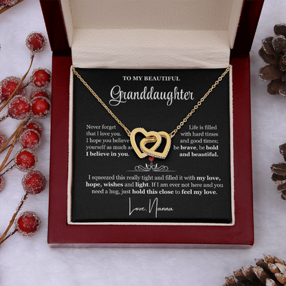 To My Granddaughter - Linked Hearts Necklace - Be Bold and Beautiful Message Card Gift