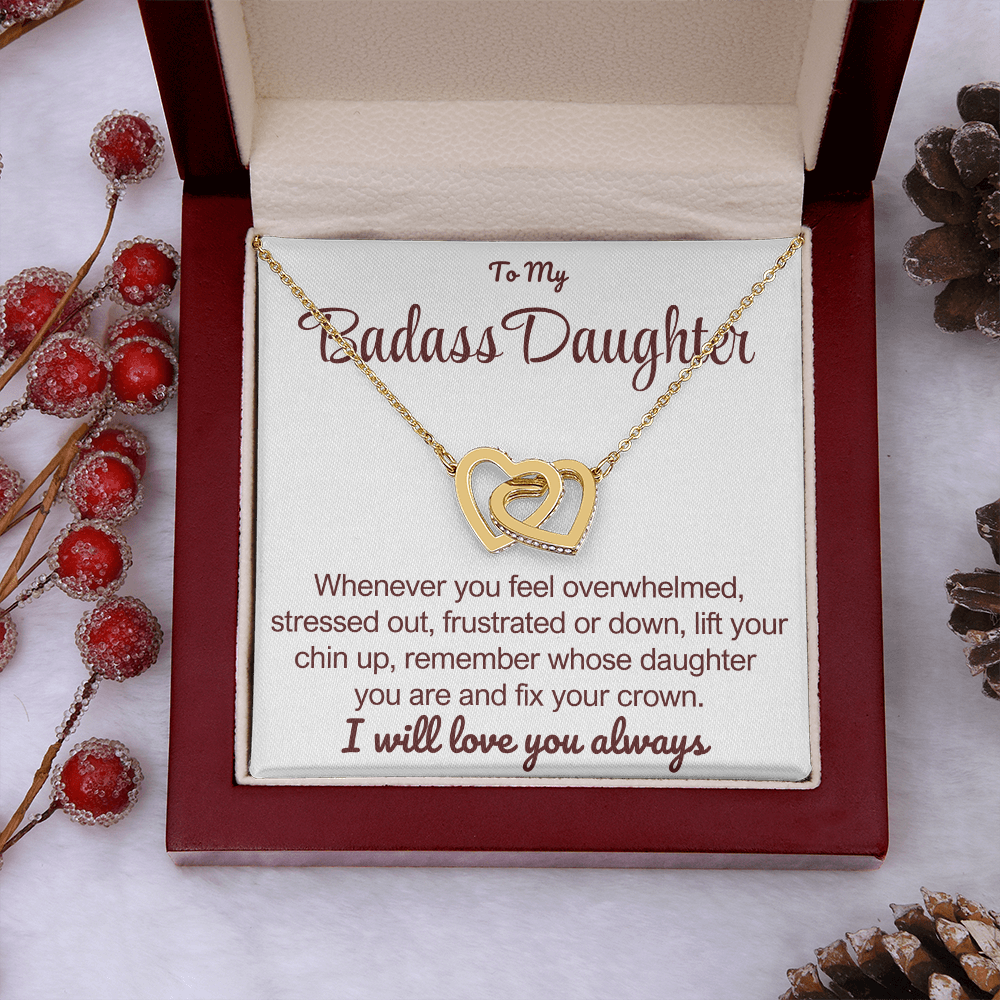 To My Badass Daughter - Linked Hearts Necklace - Remember Whose Daughter You Are Message Card Gift