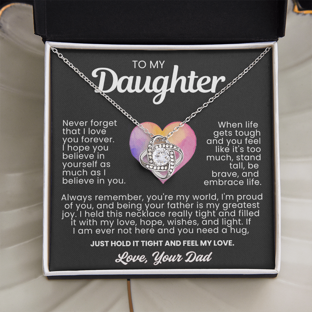 To My Daughter - Love Knot Necklace - You're My World Message Card Gift