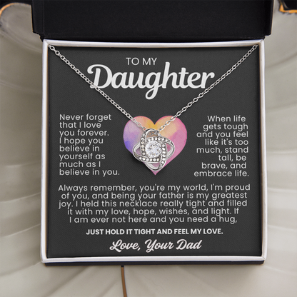 To My Daughter - Love Knot Necklace - You're My World Message Card Gift