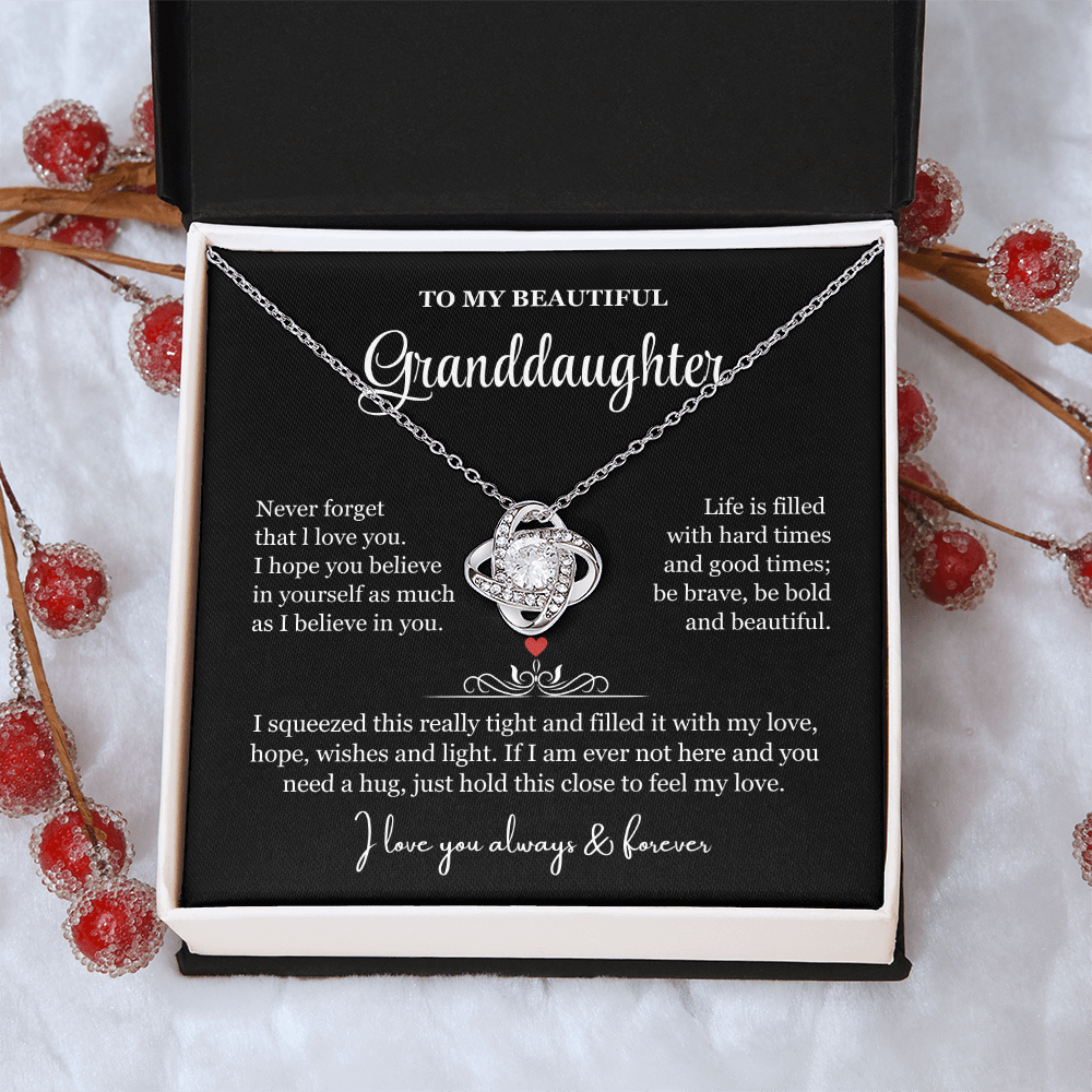 To My Granddaughter - Love Knot Necklace - Be Bold and Beautiful Message Gift Box