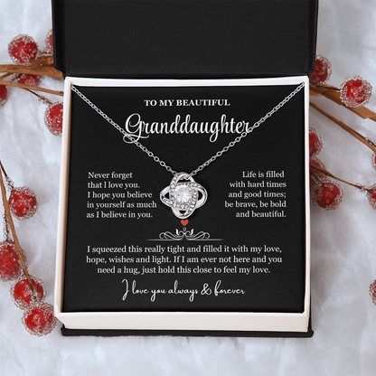 To My Granddaughter - Love Knot Necklace - Be Bold and Beautiful Message Gift Box