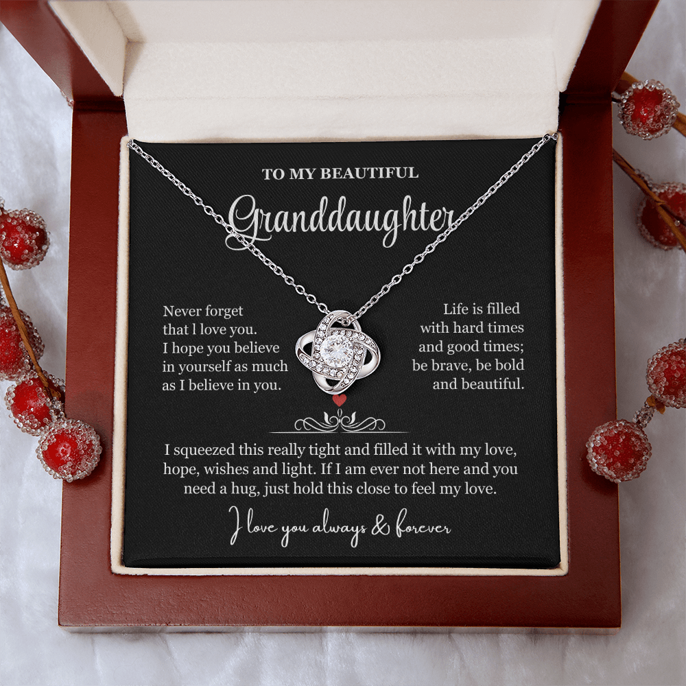 To My Granddaughter - Love Knot Necklace - Be Bold and Beautiful Message Gift Box