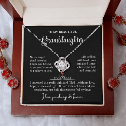 To My Granddaughter - Love Knot Necklace - Be Bold and Beautiful Message Gift Box