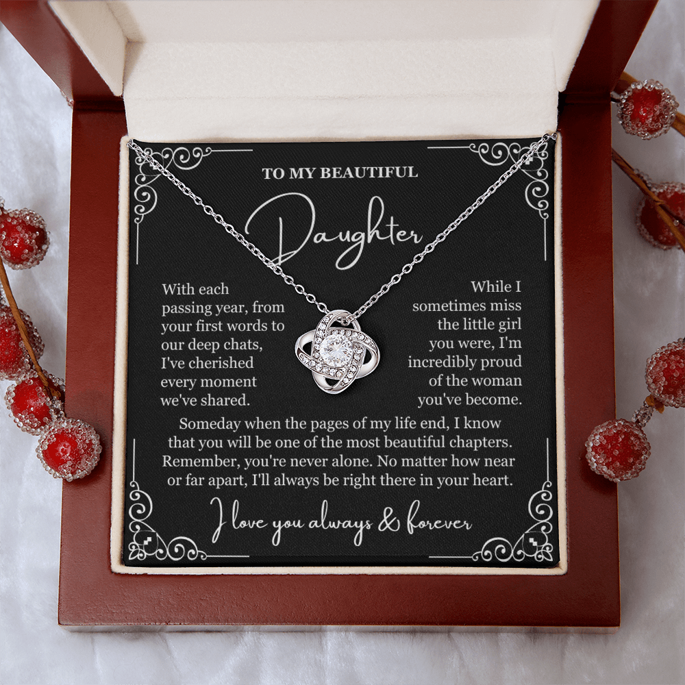 To My Daughter - Love Knot Necklace - You're Never Alone Message Card Gift