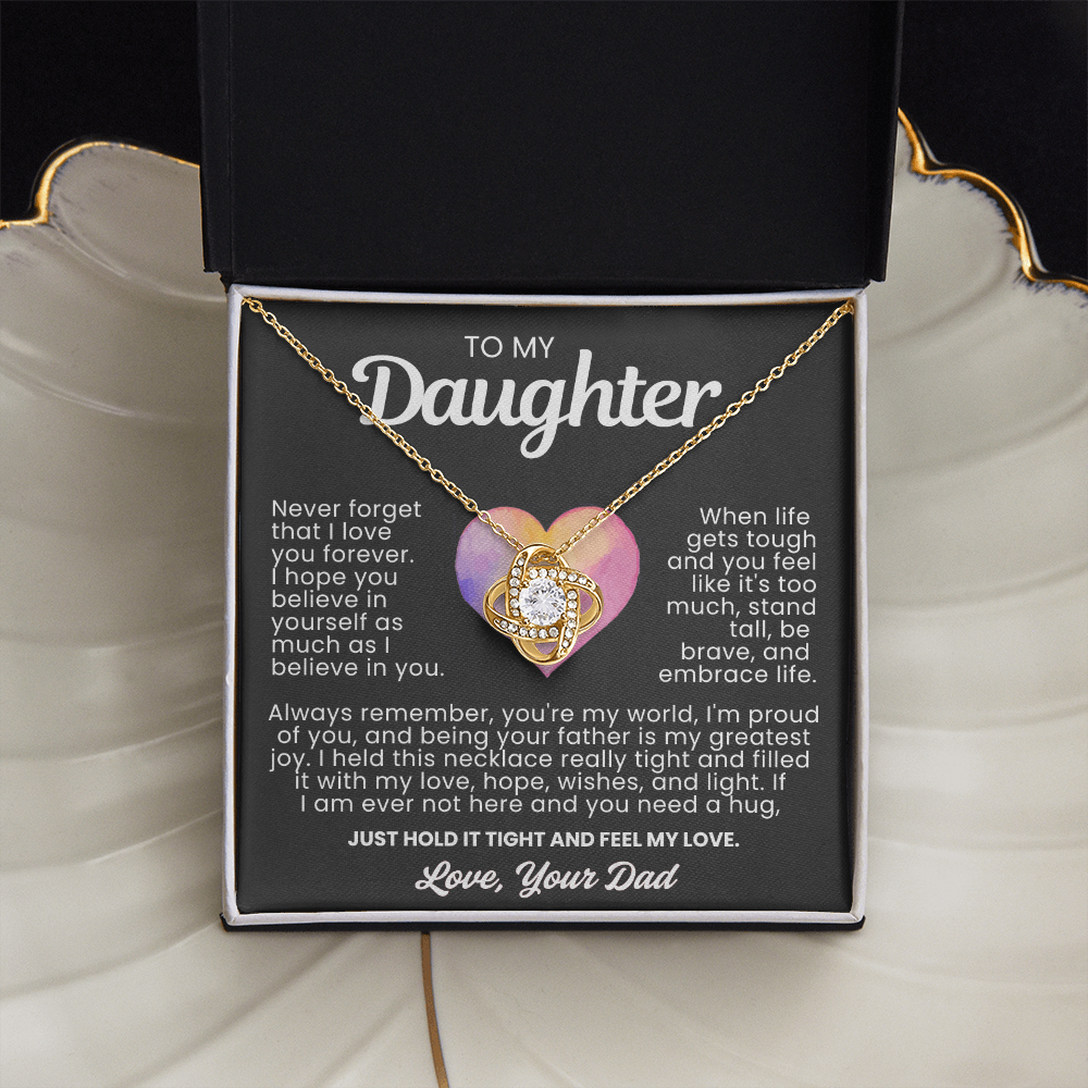 To My Daughter - Love Knot Necklace - You're My World Message Card Gift