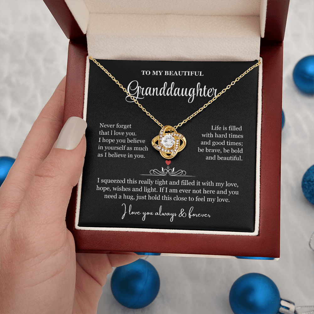 To My Granddaughter - Love Knot Necklace - Be Bold and Beautiful Message Gift Box