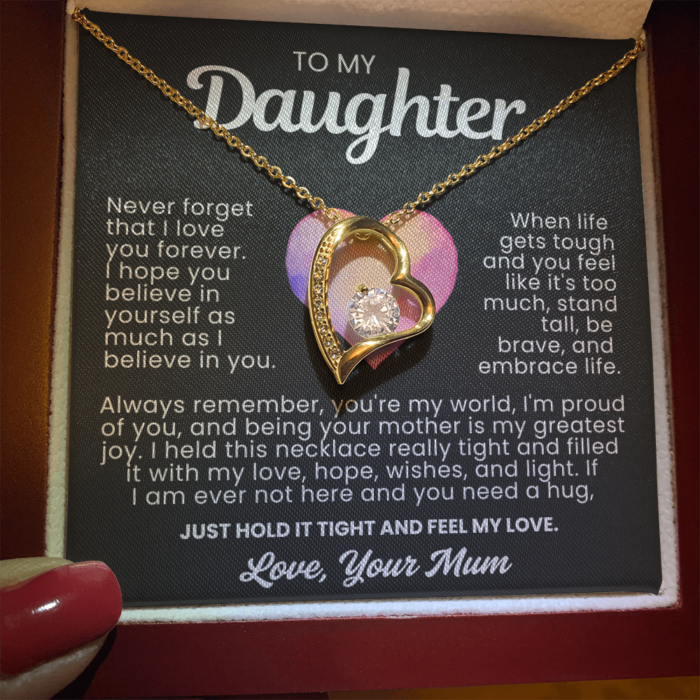 To My Daughter Necklace from Mum - Love Heart Necklace - You Are My World Gift