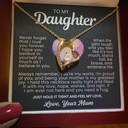 To My Daughter Necklace from Mum - Love Heart Necklace - You Are My World Gift