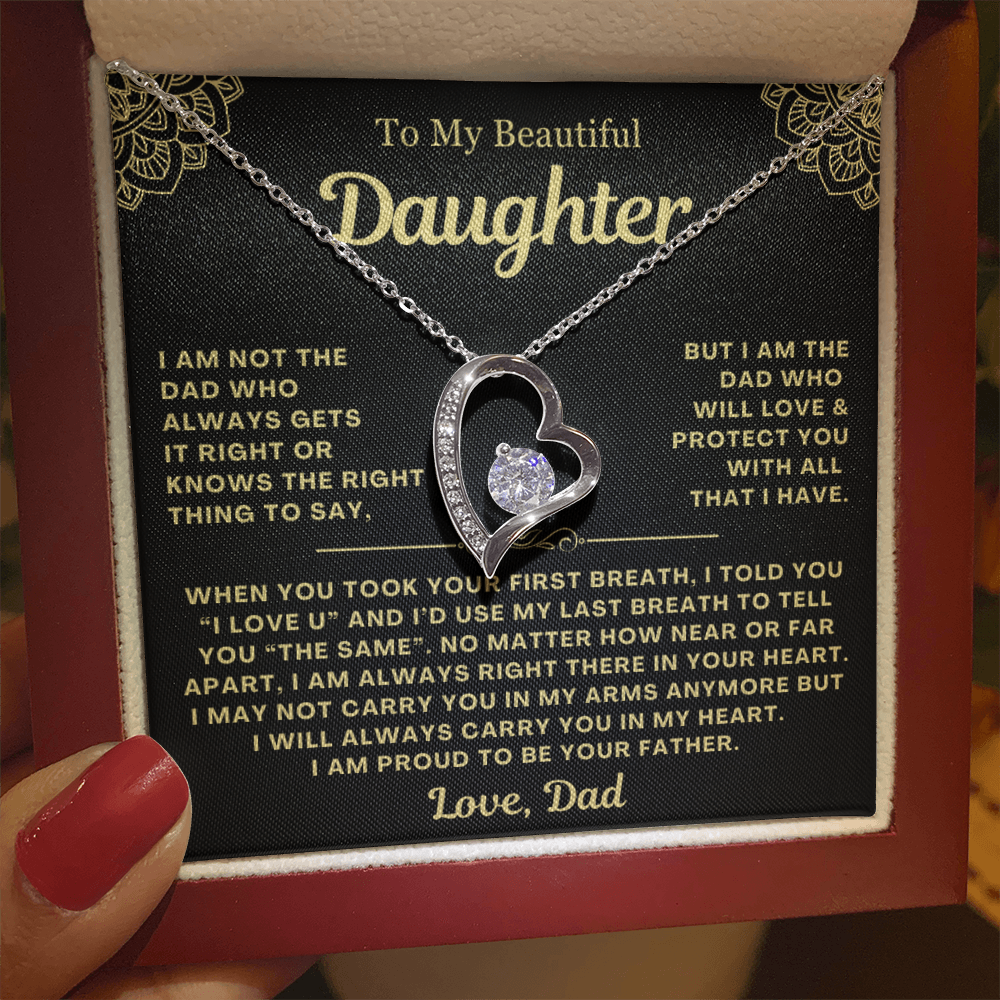 To My Daughter Necklace from Dad - Love Heart Necklace - Proud Father Message Card Gift