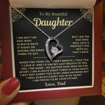 To My Daughter Necklace from Dad - Love Heart Necklace - Proud Father Message Card Gift