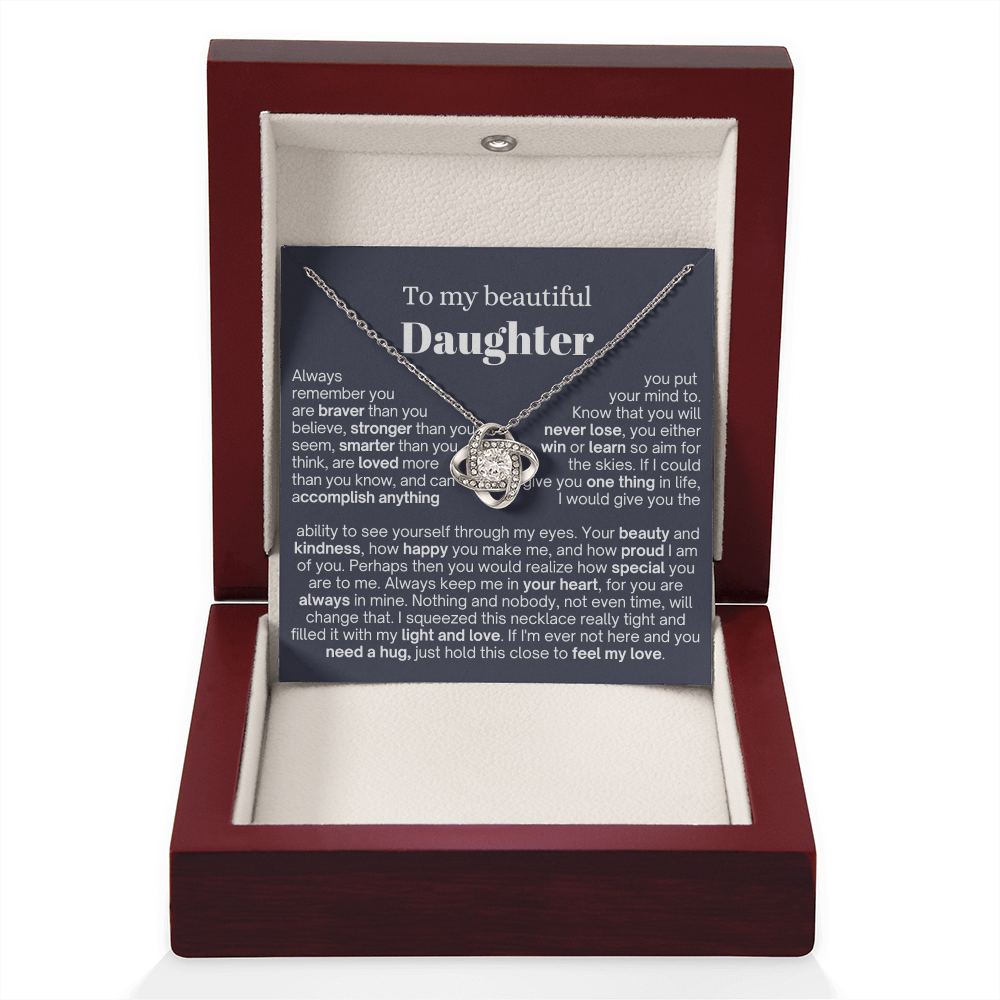 To My Daughter - Love Knot Necklace - Always In My Heart Message Card Gift