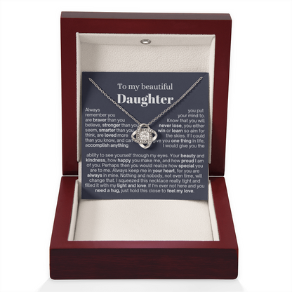 To My Daughter - Love Knot Necklace - Always In My Heart Message Card Gift
