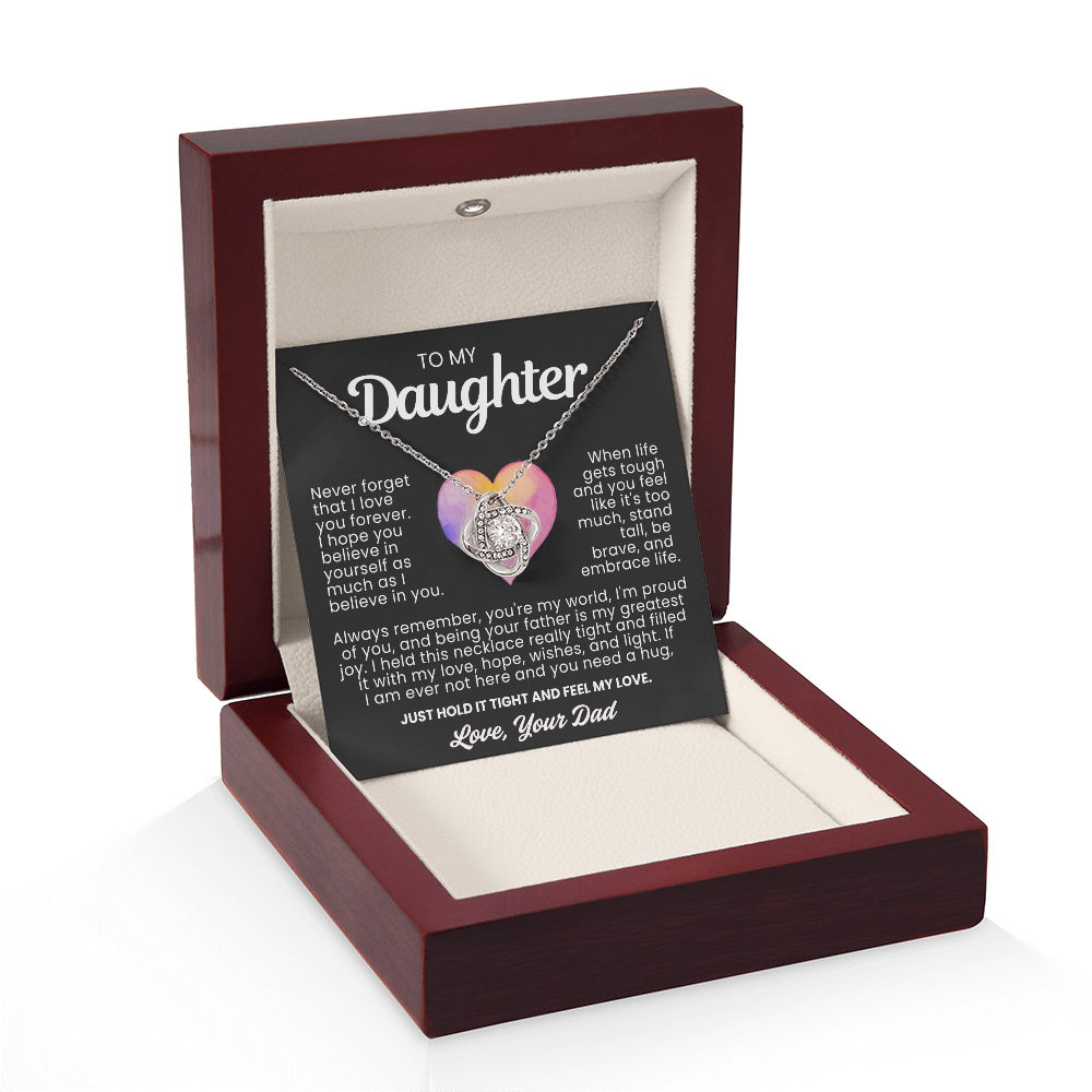 To My Daughter - Love Knot Necklace - You're My World Message Card Gift