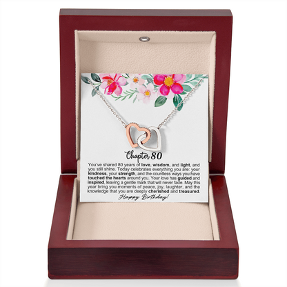Happy 80th Birthday - Linked Hearts Necklace - You Are Cherished Message Card Gift