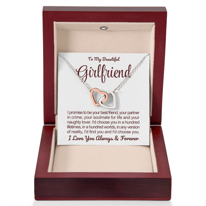To My Girlfriend - Linked Hearts Necklace - I Choose You Message Card Gift
