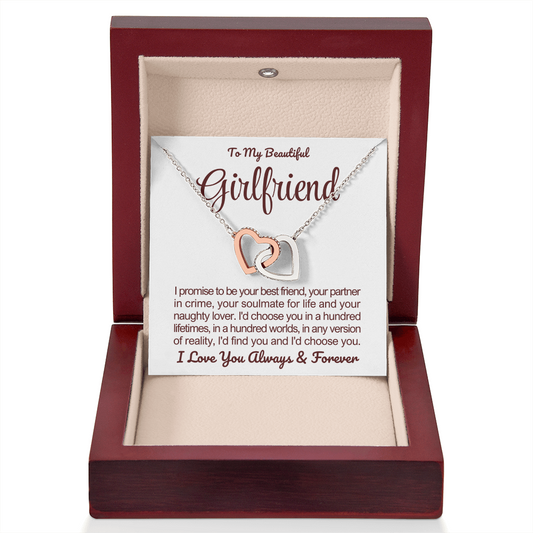 To My Girlfriend - Linked Hearts Necklace - I Choose You Message Card Gift