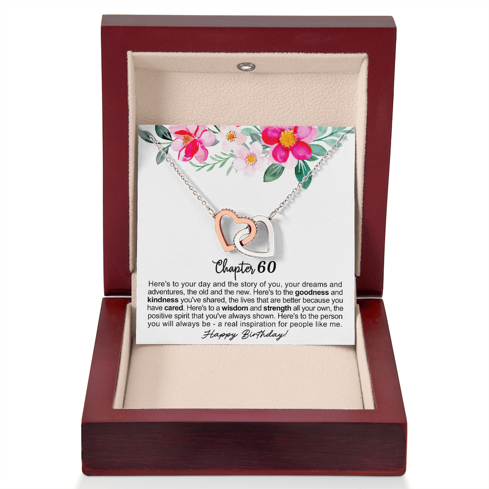 Happy 60th Birthday - Linked Hearts Necklace - You Are My Inspiration Message Card Gift