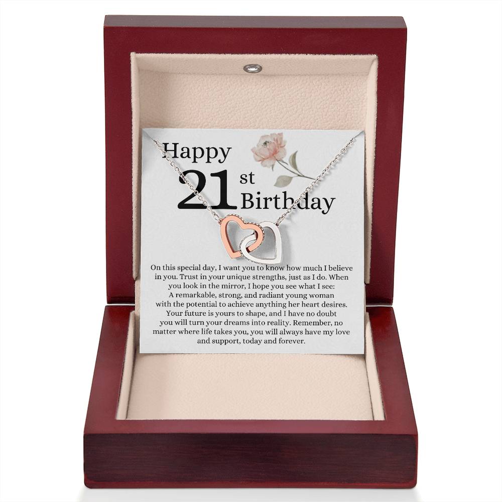 Happy 21st Birthday - Linked Hearts Necklace - I Believe in You