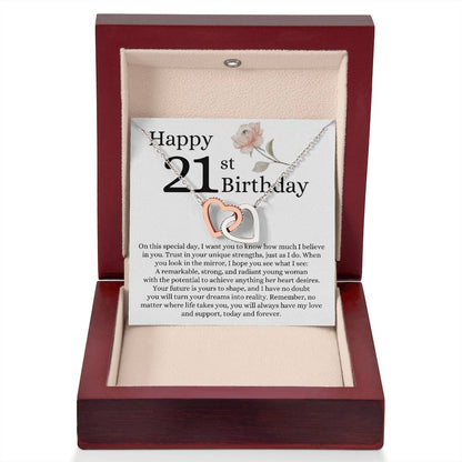 Happy 21st Birthday - Linked Hearts Necklace - I Believe in You