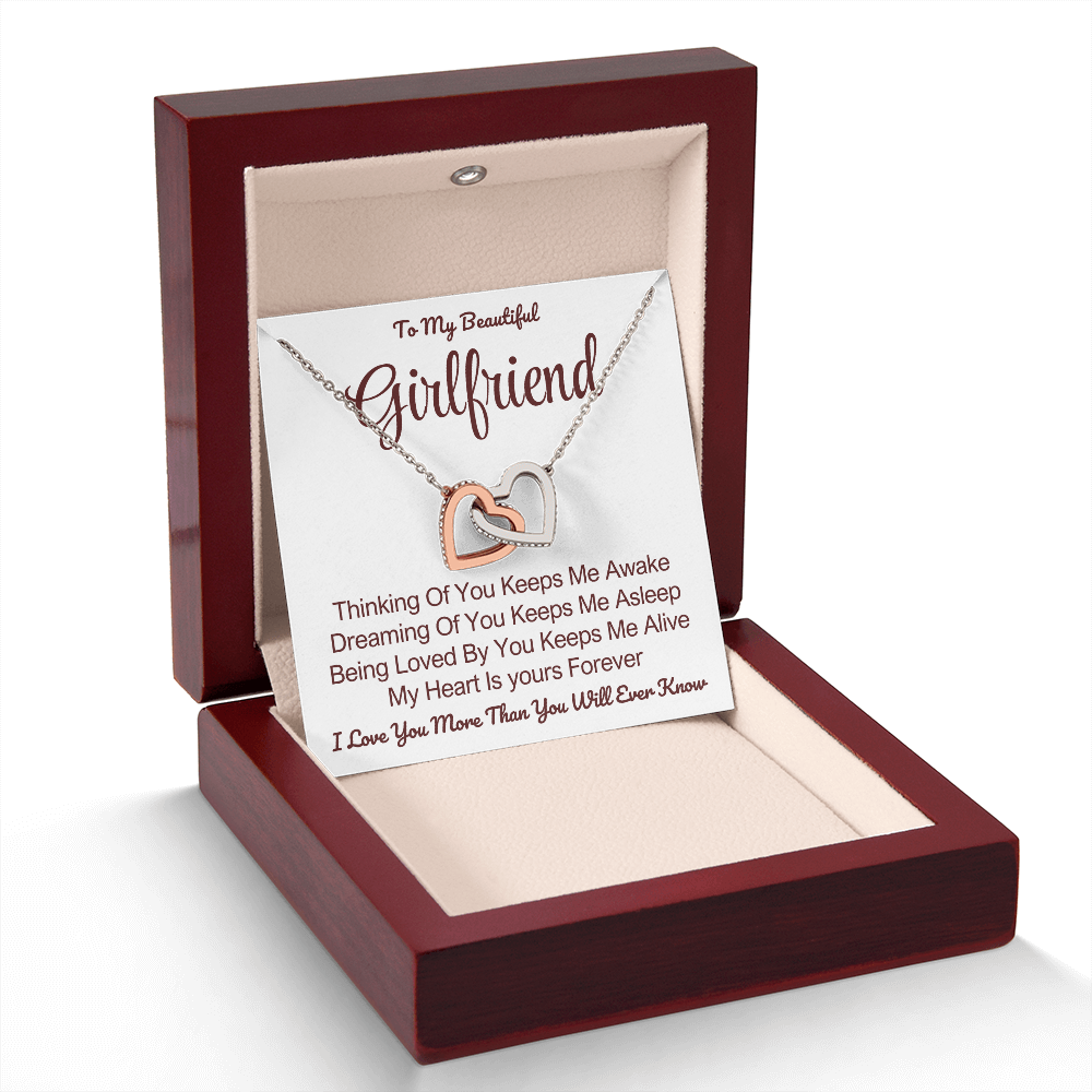 To My Girlfriend - Linked Hearts Necklace - My Heart Is Yours Message Card Gift