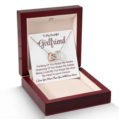 To My Girlfriend - Linked Hearts Necklace - My Heart Is Yours Message Card Gift