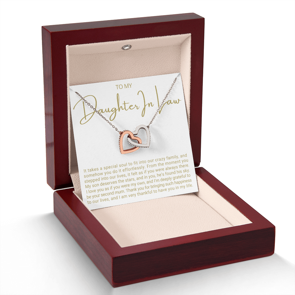 To My Daughter-in-law - Linked Hearts Necklace - Grateful to Have You Message Card Gift