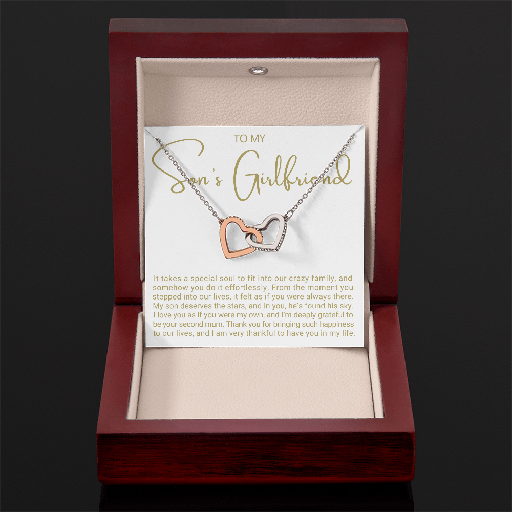 To My Son's Girlfriend - Linked Hearts Necklace - Grateful to Have You Message Card Gift