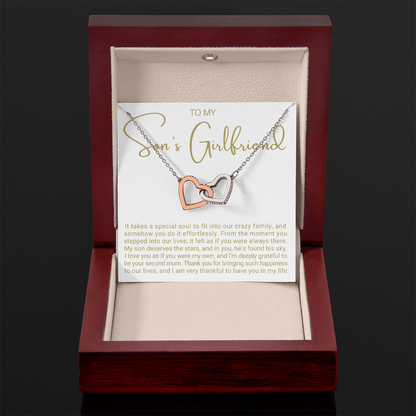 To My Son's Girlfriend - Linked Hearts Necklace - Grateful to Have You Message Card Gift