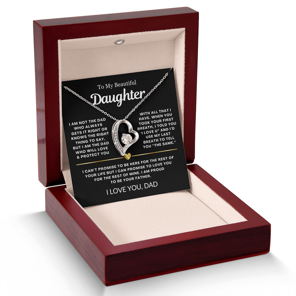 To My Daughter Necklace from Dad - Love Heart Necklace - Proud Father Message Card Gift