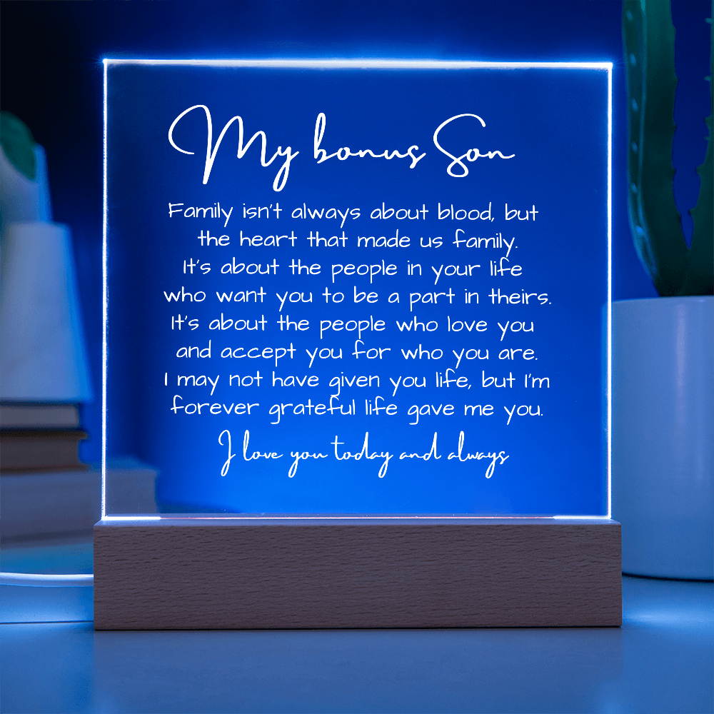 To My Bonus Son - Acrylic Plaque Nightlight LED Lamp Heartfelt Message gift