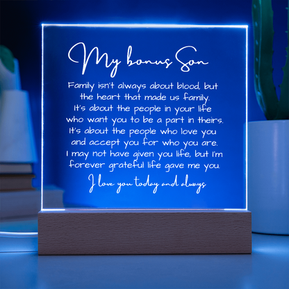 To My Bonus Son - Acrylic Plaque Nightlight LED Lamp Heartfelt Message gift
