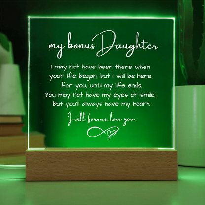 To Bonus Daughter - Acrylic Plaque Nightlight Gift Heartfelt Message gift