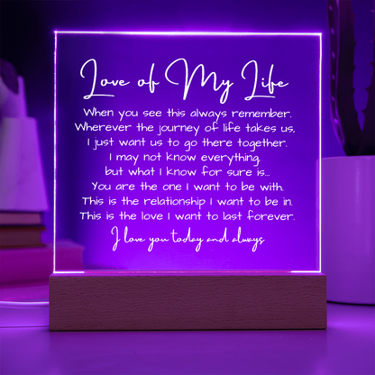To My Soulmate - Acrylic Plaque Nightlight LED Lamp Anniversary Valentine Message gift