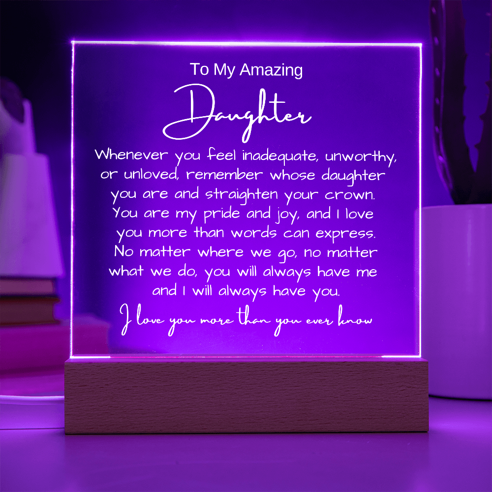 To My Daughter - Acrylic Plaque Nightlight LED Lamp Heartfelt Message gift