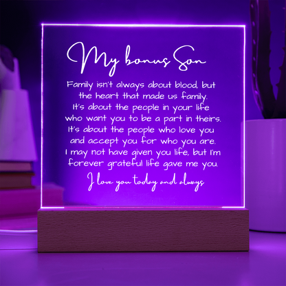 To My Bonus Son - Acrylic Plaque Nightlight LED Lamp Heartfelt Message gift