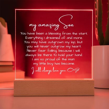 To My Son - Acrylic Plaque Nightlight LED Lamp Heartfelt Message gift