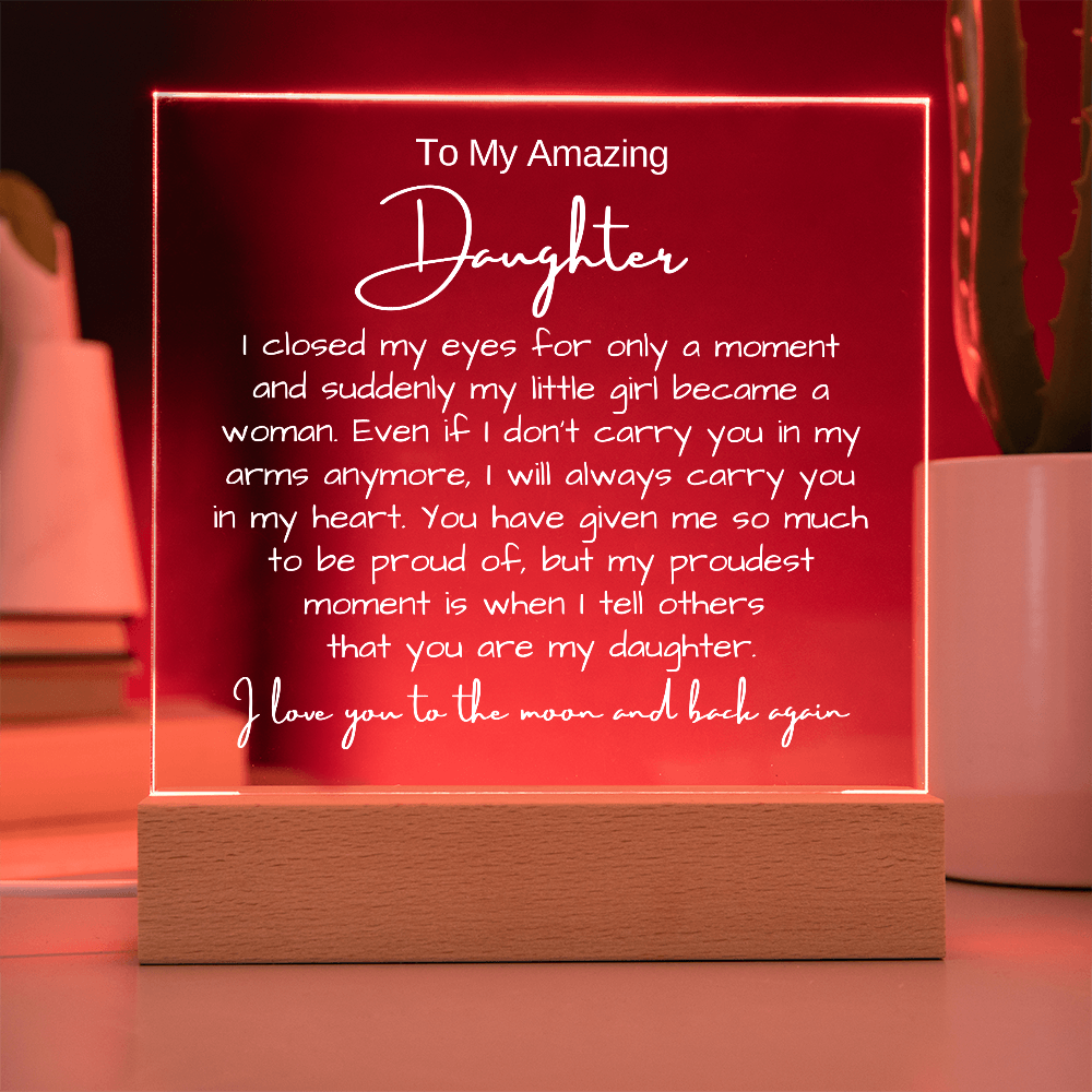 To My Daughter - Acrylic Plaque Nightlight LED Lamp Heartfelt Message gift