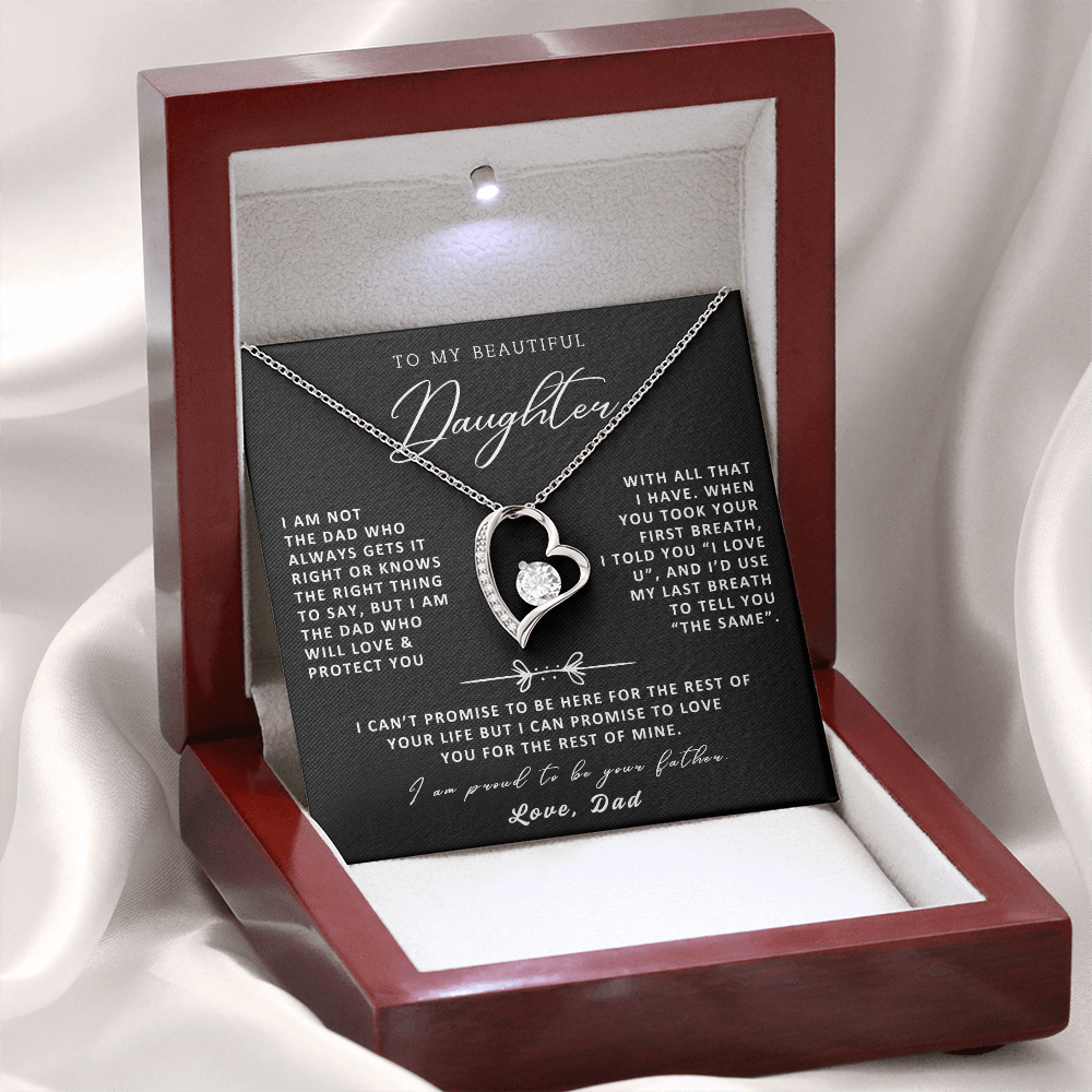 To My Daughter Necklace from Dad - Love Heart Necklace - Proud Father Message Card Gift