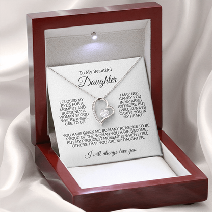 To My Daughter Necklace - Love Heart Necklace - Proud Of You Message Gift