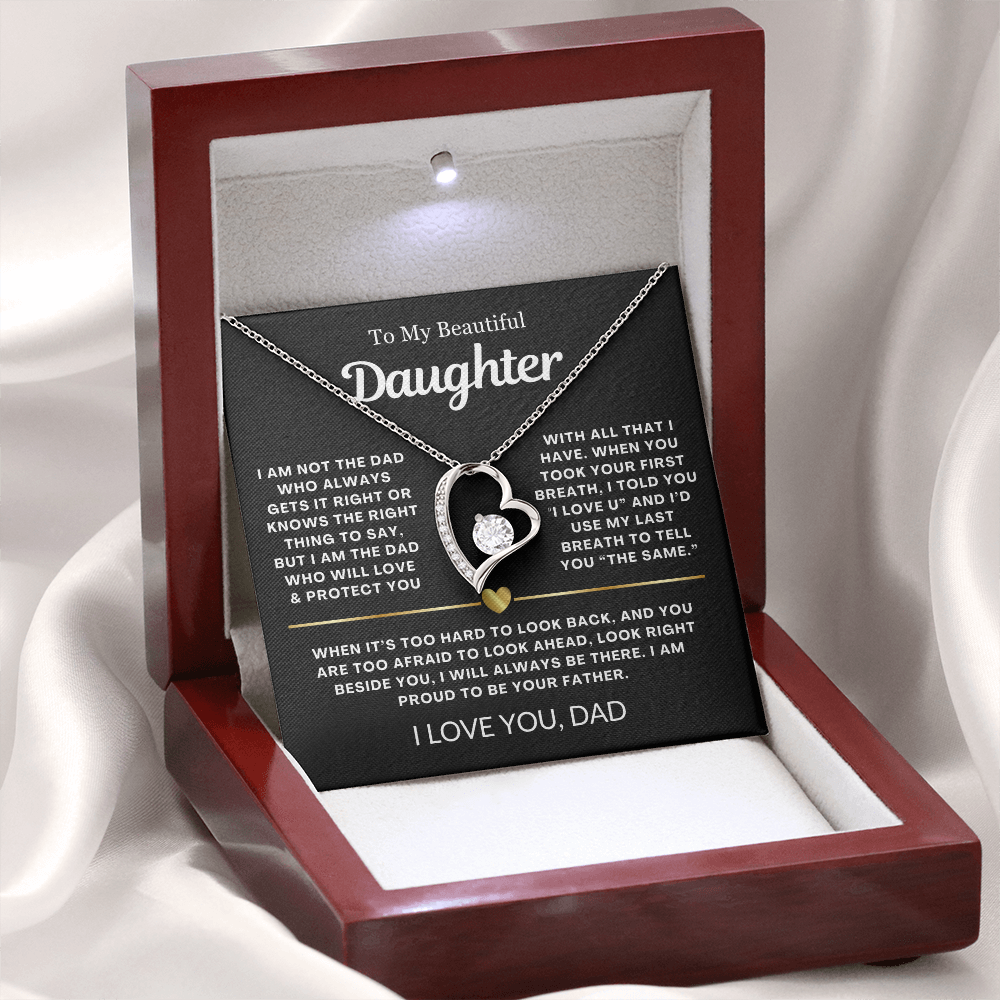 To My Daughter Necklace from Dad - Love Heart Necklace - Proud Father Message Card Gift