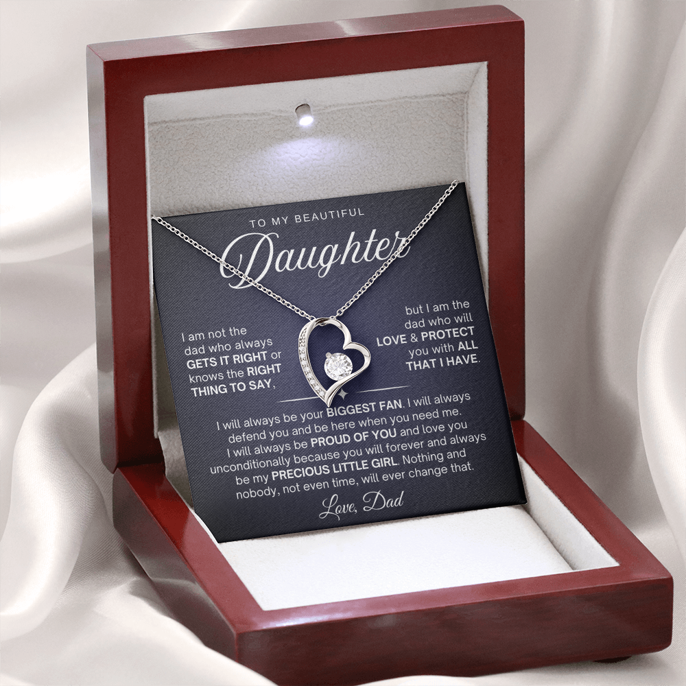 To My Daughter Necklace from Dad - Love Heart Necklace - Proud Of You Message Card Gift
