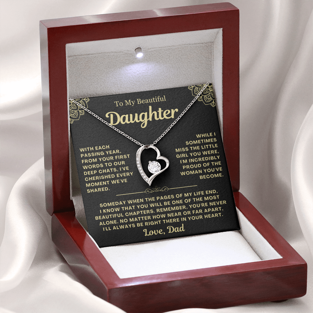 To My Daughter Necklace from Dad - Love Heart Necklace - You Are Never Alone Gift
