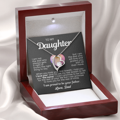 To My Daughter Necklace from Dad - Love Heart Necklace - Proud Father Message Card Gift